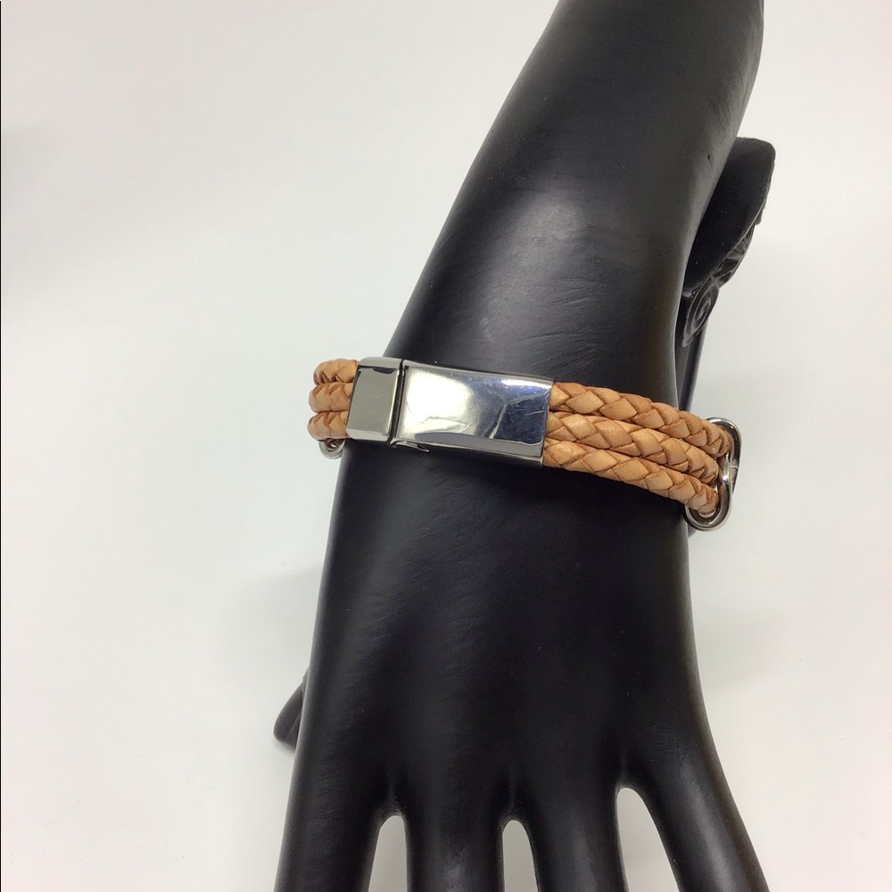 Men’s Leather & Steel Bracelet - Picture 4 of 7